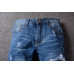 Mens Retro Ripped Slim Pleated Denim Jeans Classic Motorcycle Style Blue Stretch