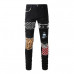 Men Punk Leopard Patchwork Print Skinny Fit Denim Moto Biker Black Classic Jeans