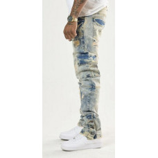 NEW MEN DENIM BLUE RIPPED BIKER CARGO JEANS DISTRESSED RIPPED SLIM FIT