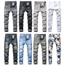 Men Jeans Skinny Stretch Regular Fit Casual Straight Denim Trousers Ripped Pants