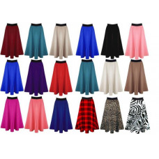 New Women' Ladies High Elastic Stretch Pleated Swing Flared Midi Skater Skirt