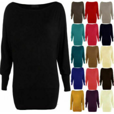 Womens Batwing Baggy Top Jumper Jersey Ladies Long Sleeve Plain UK 8-26 